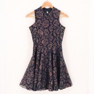 Rare Edition Floral Lace Dress Girls Size L Navy‎ Irredescent Metallic Party